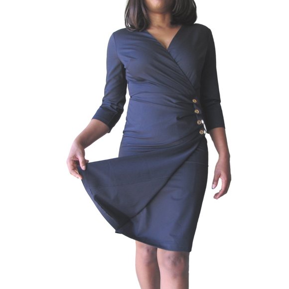 Navy blue 3 quarter sleeves dress - Picture 2 of 4